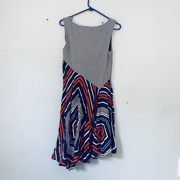 Anthropologie Maeve Dress Medium Blue Red Sleeveless Cameron Asymmetric Swing - Picture 4 of 9